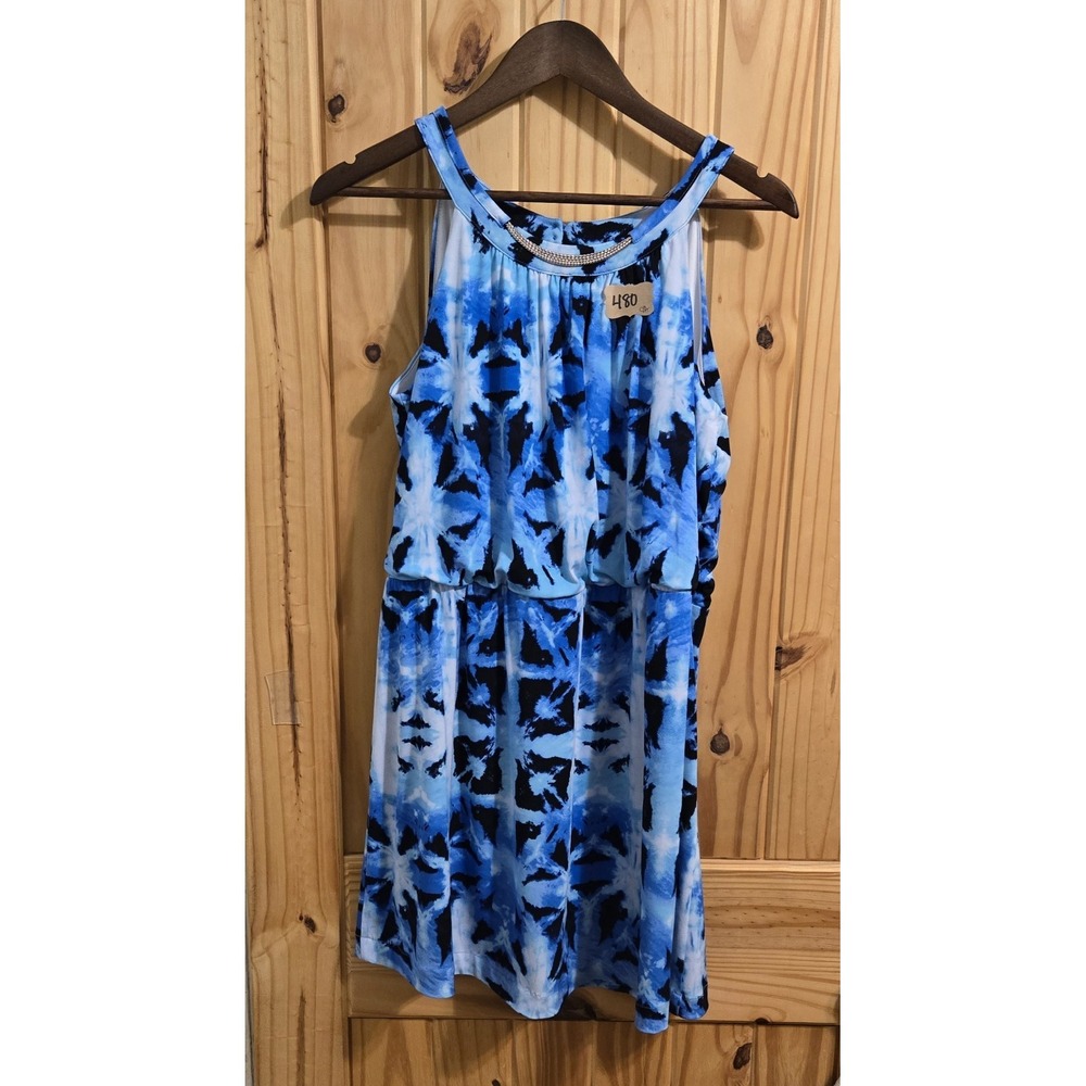 Style & Co Women's Sleeveless Dress Size PLG Blue Black White‎ Print Mini